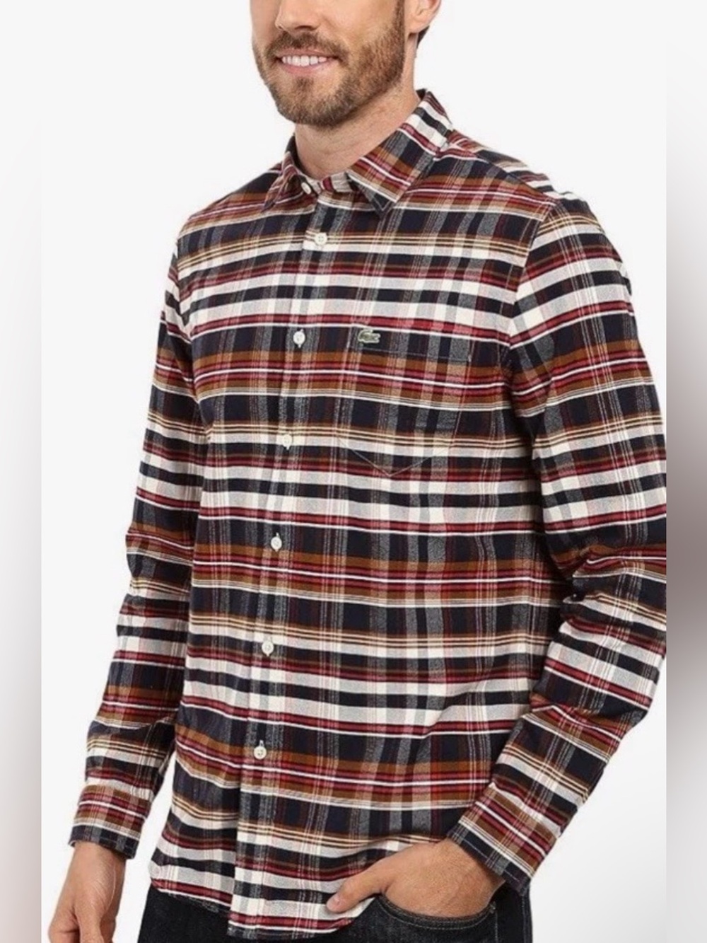 Lacoste Men's Small Long Sleeve Plaid Check Button Down Shirt Multicolor Cotton